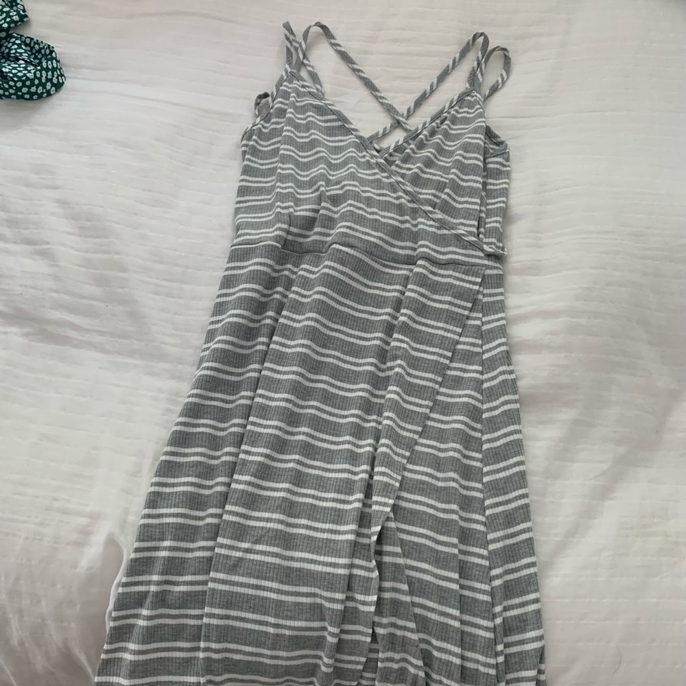 Gray and White Striped Dress